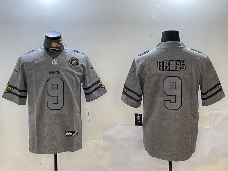 Men New Orleans Saints #9 Brees Grey Throwback 2024 Nike Limited NFL Jersey style 3->new orleans saints->NFL Jersey